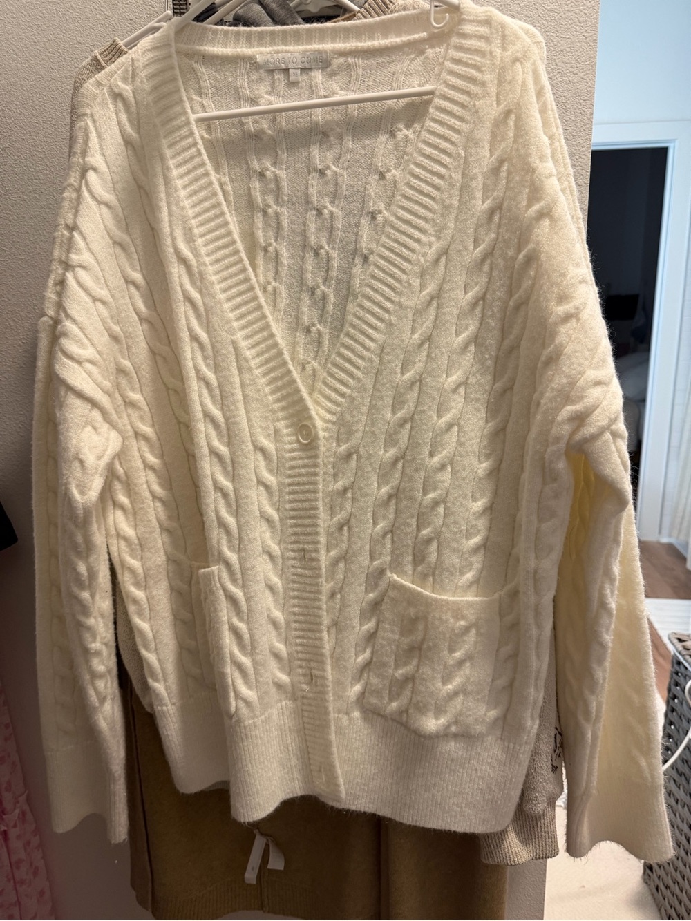 Soft Cable Knit V-Neck Cardigan Sweater - Cream